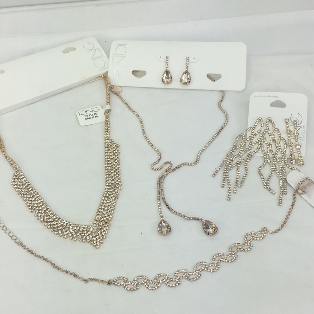New ICING jewelry lot 3 necklaces 3 pairs of earrings rose gold